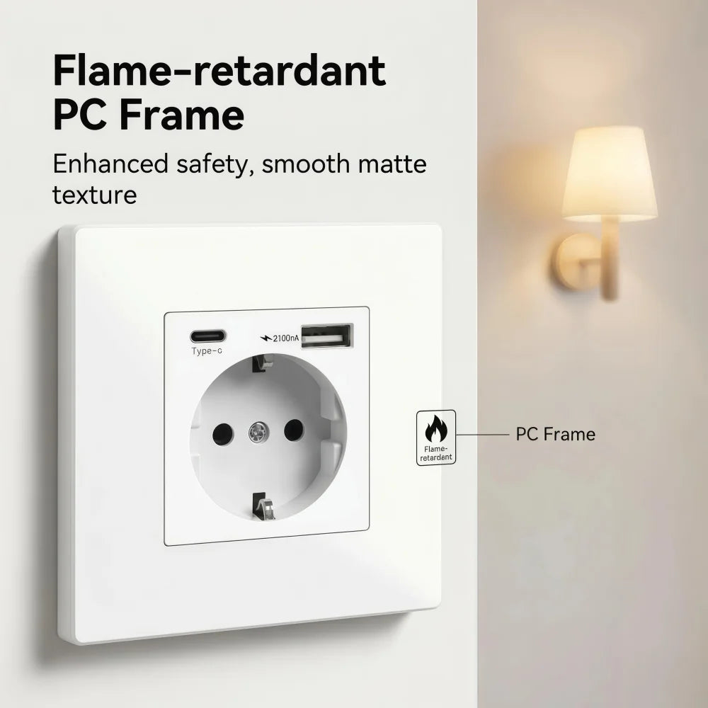 EU Standard Type-C USB Power Socket High-Quality Material Panels 16A Wall Embedded Electric Plug Outlet AC110V-250V Wall Socket