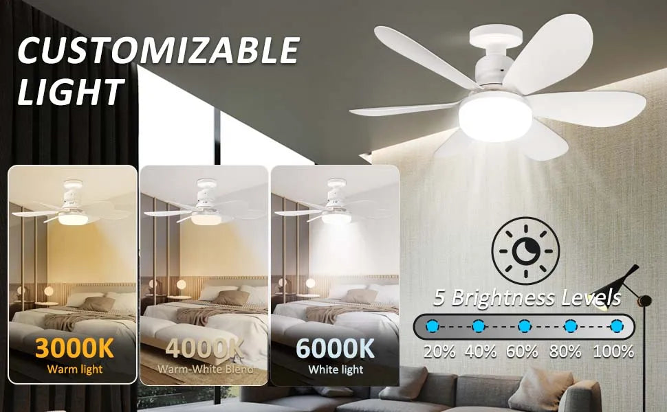 E27 LED Ceiling Fan Light with Remote 3 Color Dimmable Fan Lamp Rotatable Converter Base for Bedroom Living Room Kitchen