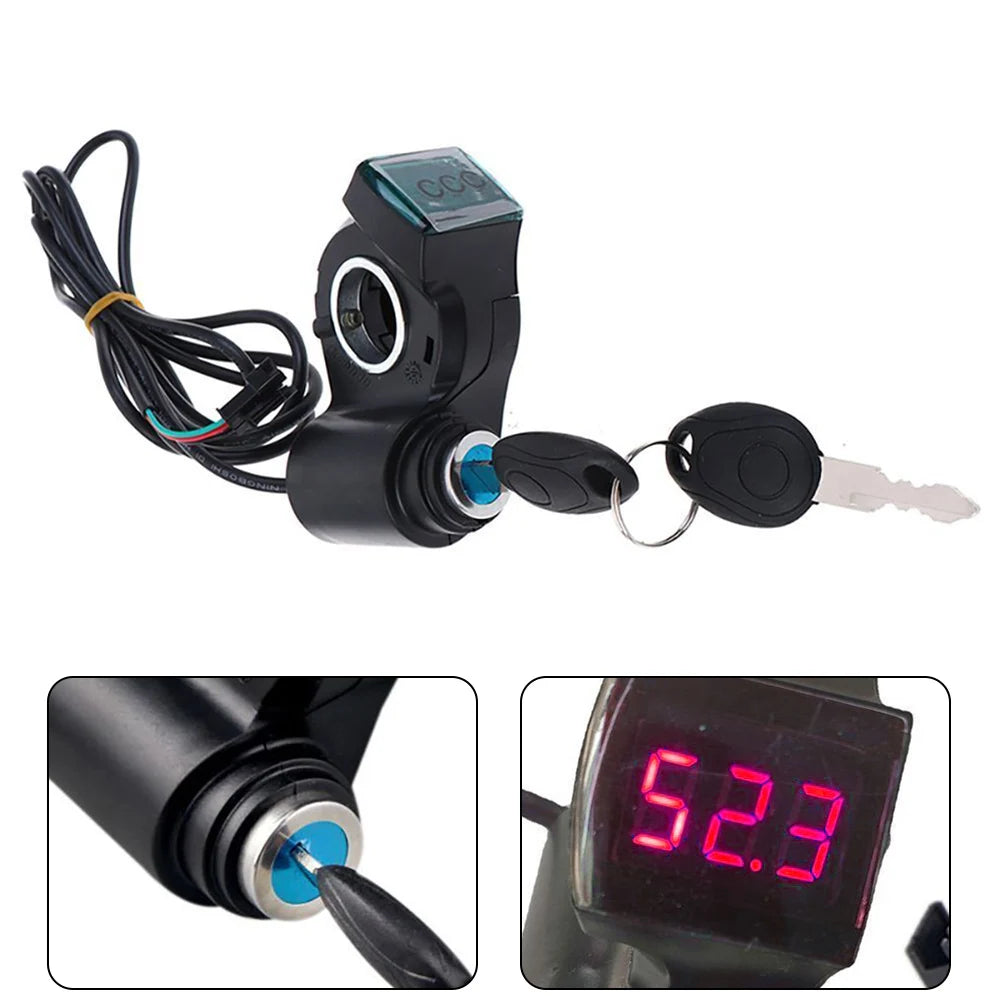 E-Bike Thumb Throttle With Key Lock And Battery Level Display 24V-72V Electric Scooter Grip 7/8 Inch Handlebar Twist Accelerator