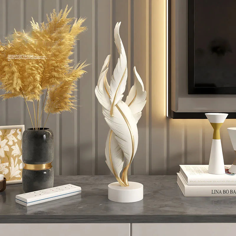 Modern Light Luxury Feather Resin Ornaments Home Living Room Wine Cabinet Figurines Decoration Store Hotel Pub Furnishing Crafts
