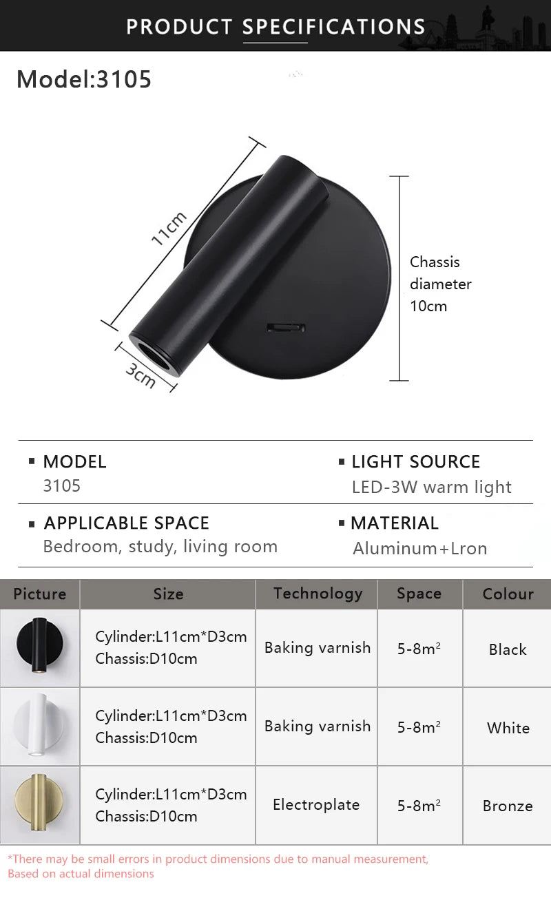 Modern LED Wall Lights Rotatable Adjustable Reading Lights Bedroom Bedside Living Room Study Room Household Lighting Fixtures