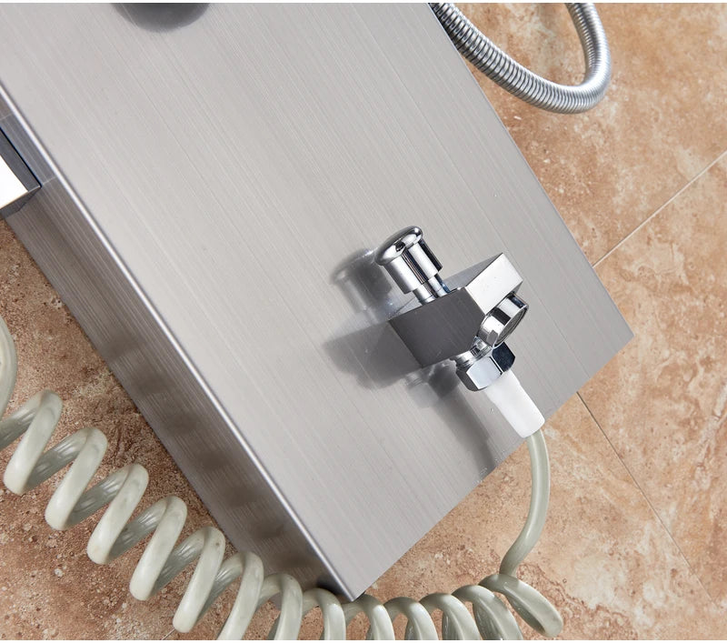 LED Light Bathroom Shower Panel Intelligent LCD Shower Column System with 6 Modes Rain Waterfall Massage Jet Bath Mixer Tap