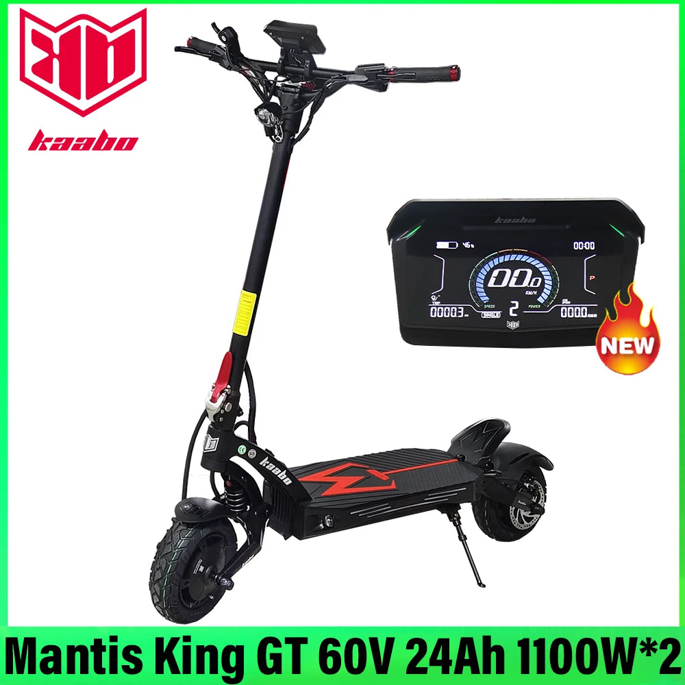KAABO Mantis King GT 60V 24Ah Battery 1100W*2 Motor 70km/h Full Hydraulic Brake Central Display IPX5 WaterProof Electric Scooter