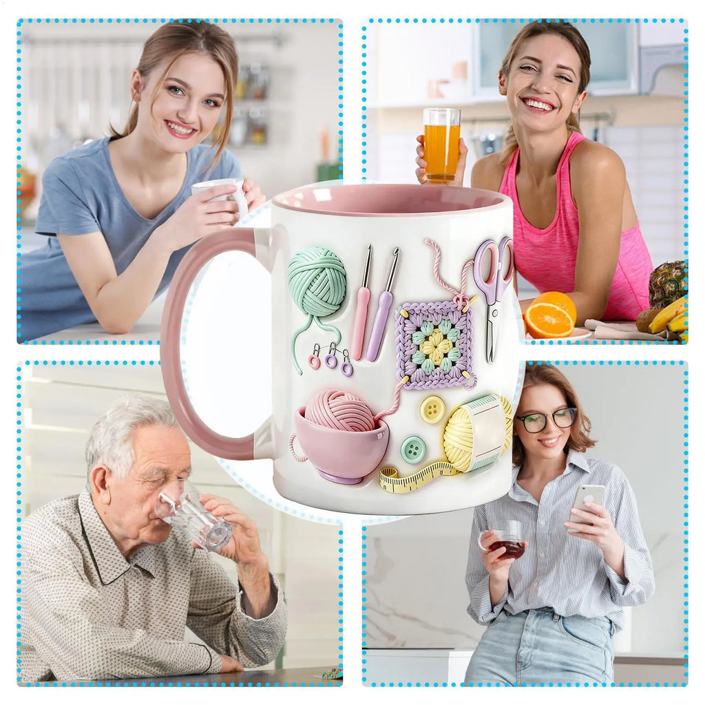 Funny Coffee Mug 330ml Crochet Ceramic Drinkware Novelty Drinking creativity Cups Crochet theme For Adults Yarn Lovers