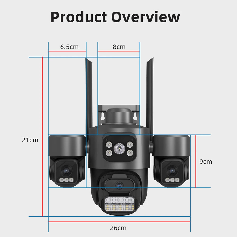 Hot Sale  iCsee 3 Lens 3 Screen WiFi Camera 360° Auto Tracking  Waterproof Outdoor CCTV, WiFi Security Cam ICsee Surveillance