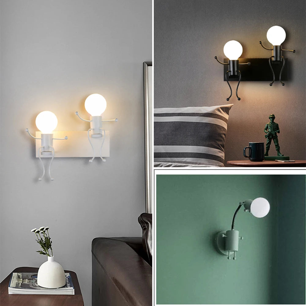 Modern LED  Wall Lamp Nordic Cartoon Doll Wall Lights  American Creative Metal Robot Sconce for Kids Baby Room Living Bedroom