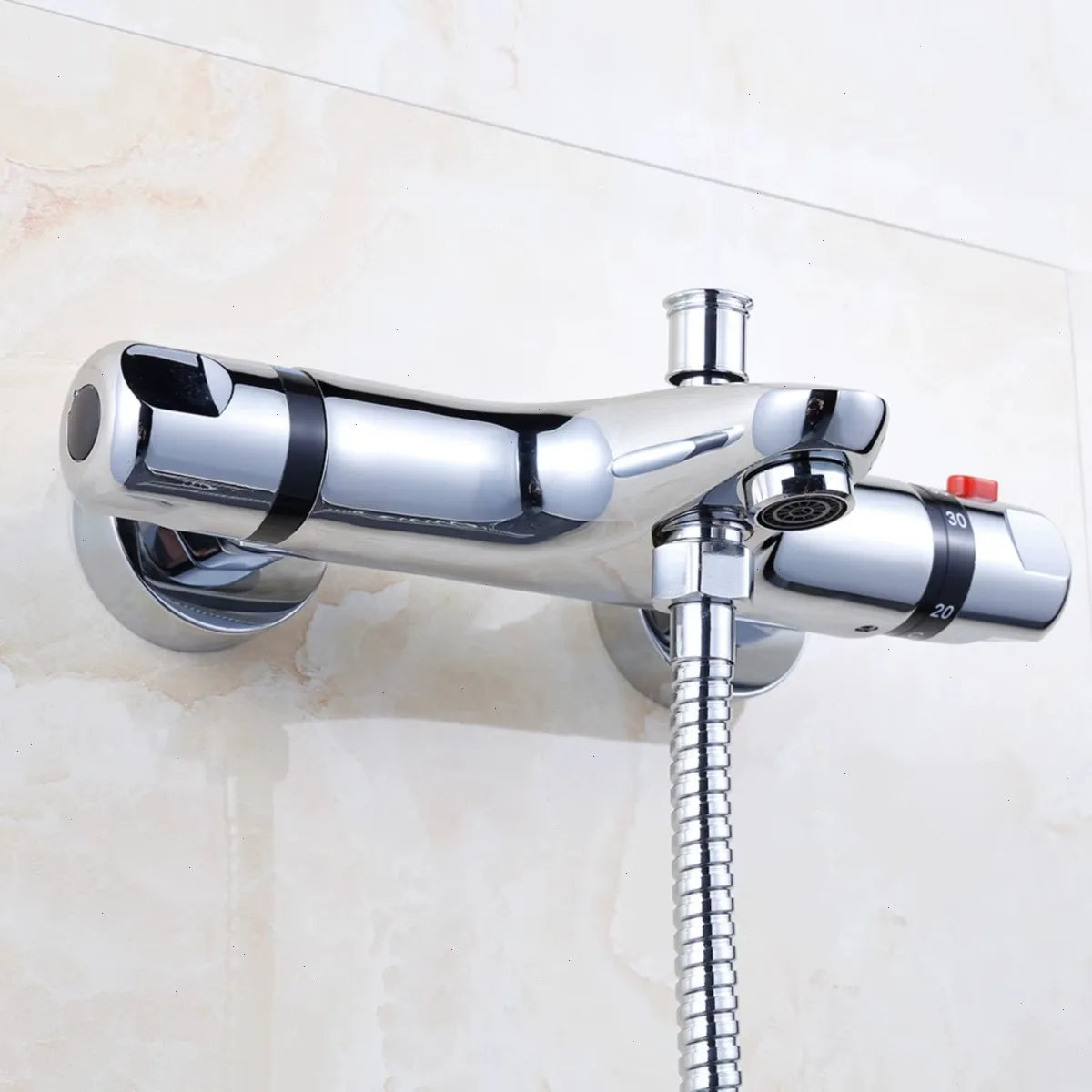 Thermostatic Mixing Valve, Brass Shower Valve with Temperature Control, Anti-Scald Bathroom Shower Faucet with Flow Control