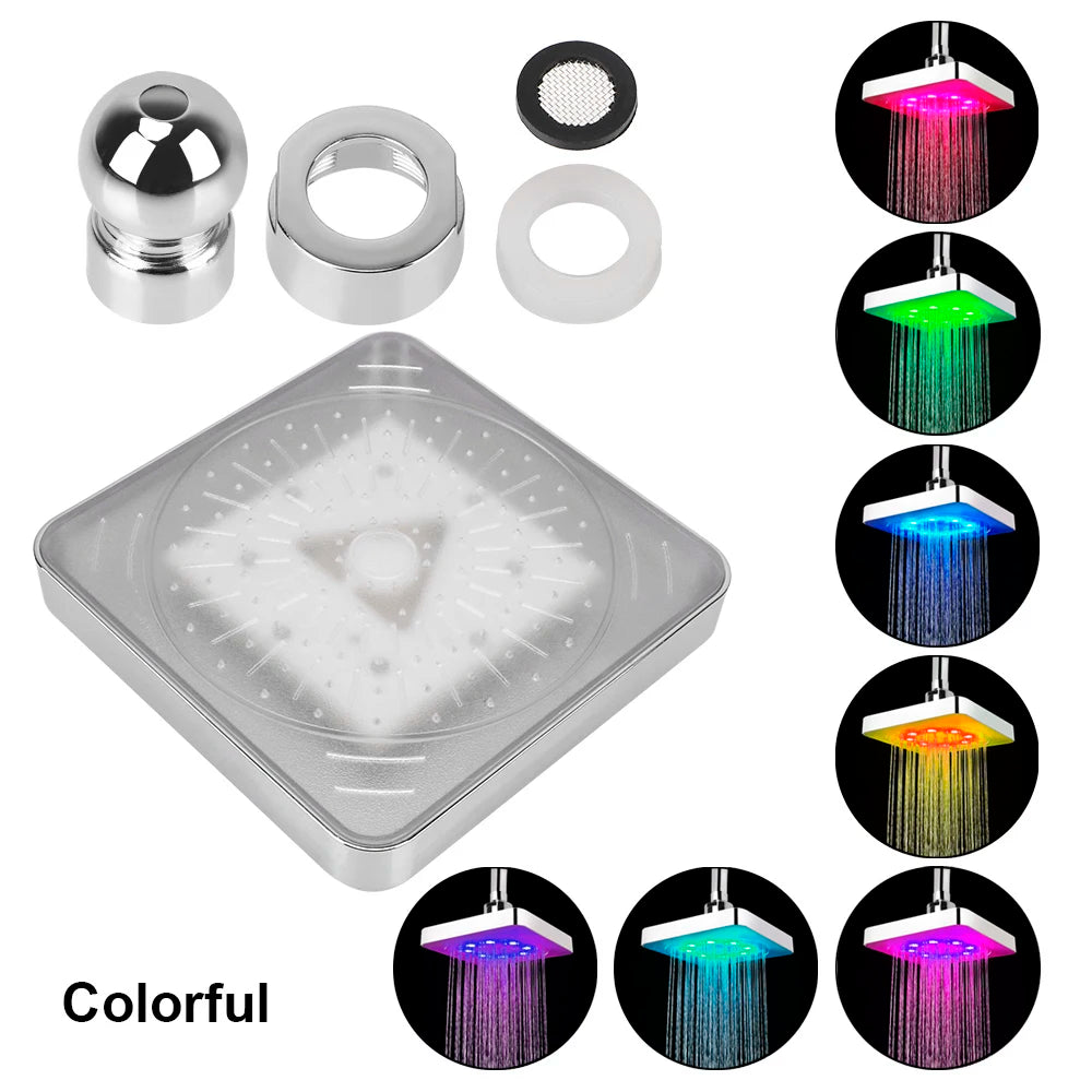 Square Fixed Showerhead Rainfall Top Spray 7 Colors Gradual Changing 3 colors Temperature Sensor LED Shower Head