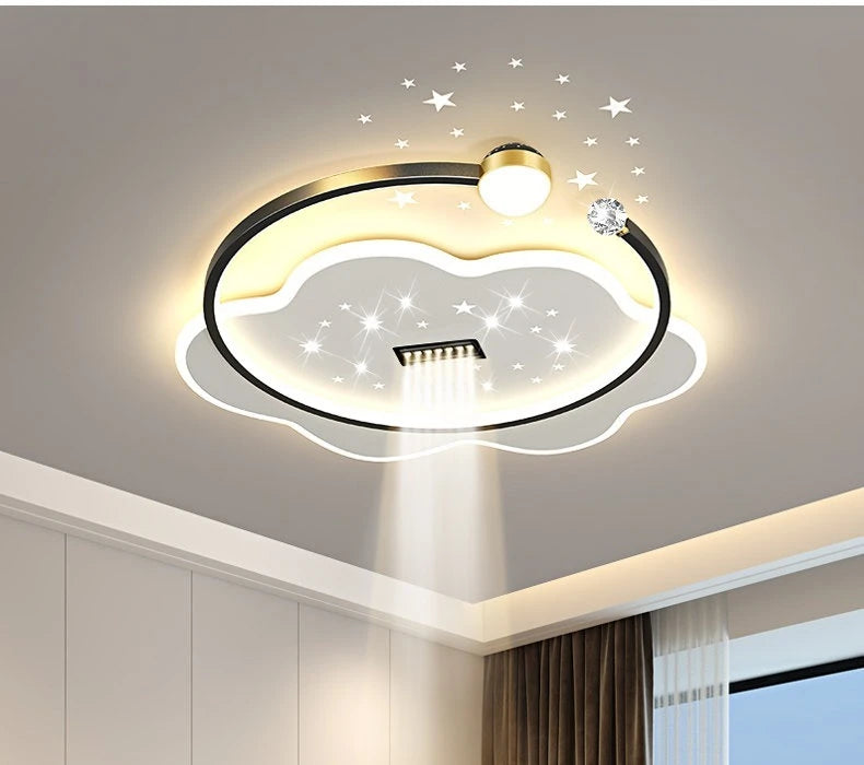Modern Minimalist LED Ceiling Light for Living Room, 2026 New Model with Starry Sky Projection Effect and Integrated Spotlights
