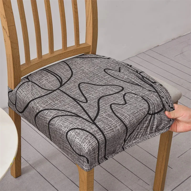 1PC Stretch Dining Chair Cover Printed Chair Seat Covers Removable Upholstered Chair Cushion Covers Home Decor