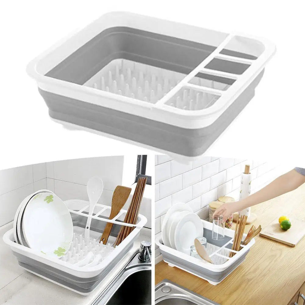 Kitchen Foldable Dish Rack Storage Water Leakage Tableware Bowl Dinnerware Drain Bowl Tray Home Drying Rack Washable Plastic