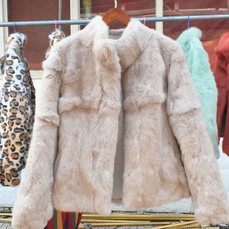 Natural Rabbit Fur Coat Women Winter Jacket Real Leather And Fur Bolero Women's Clothing Female Outerwears With 2025 Black Cold