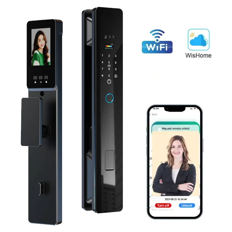 3D Face Fingerprint Recognition Digital Lock Waterproof WiFi Smart App-controlled Keyless Door Aluminum Alloy Electronic Door
