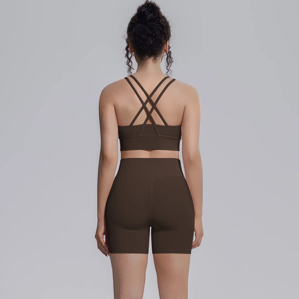 2PCS/set Yoga Set Summer Breathable Running Cycling Backless Sports Bra High Waist Peach Buttocks Fitness Shorts Gym Yoga Set