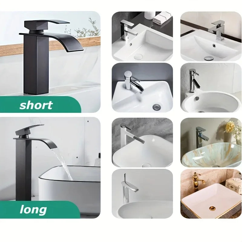 Washbasin Hot and Cold Faucet,Water Saving Design Suitable for Most Sinking Faucets Tube Black Waterfall Household Bathroom