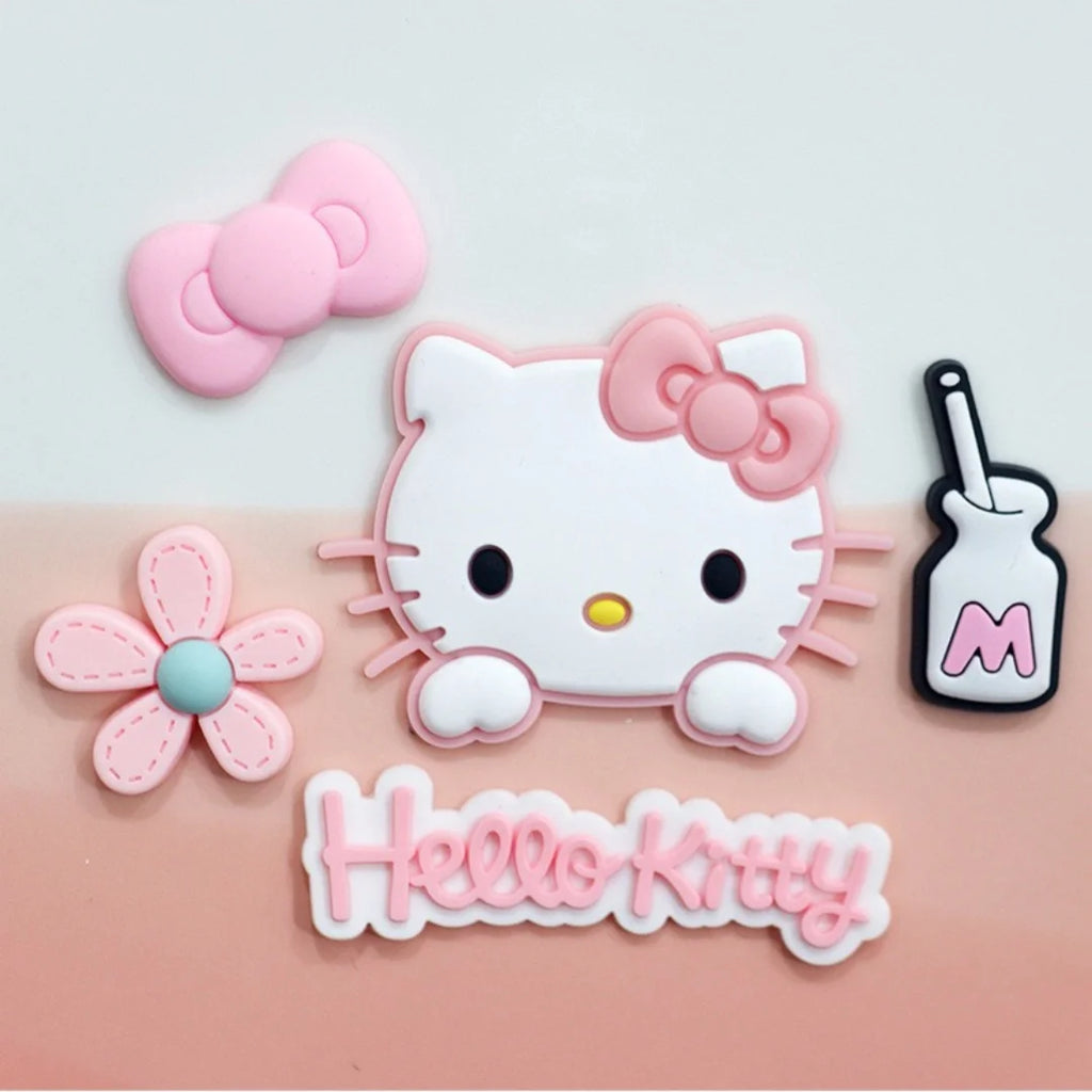 Pink & Black Relaxed Hello Kitty Cat Shoe Charms Set Cute Cat Shoe Flower Accessories For Sandals Female Girls' DIY  Decoration