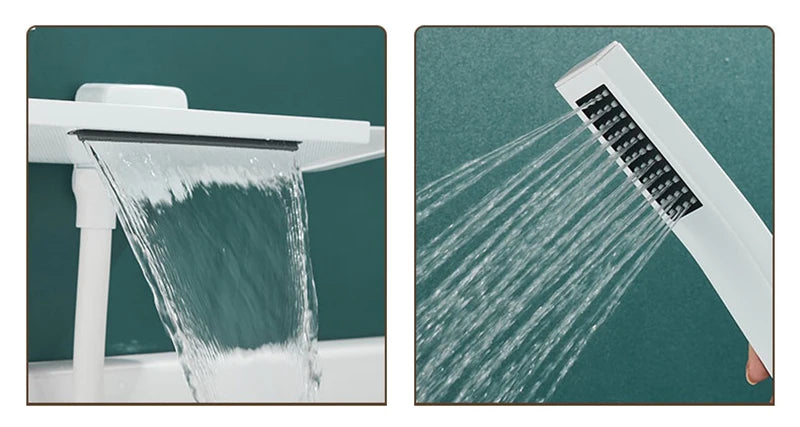 Brushed Gold Waterfall Bathtub Shower Faucet Set Bathroom Bathtub Mixer Taps Hot and Cold Shower Faucet Wall Mounted Bathtub Tap