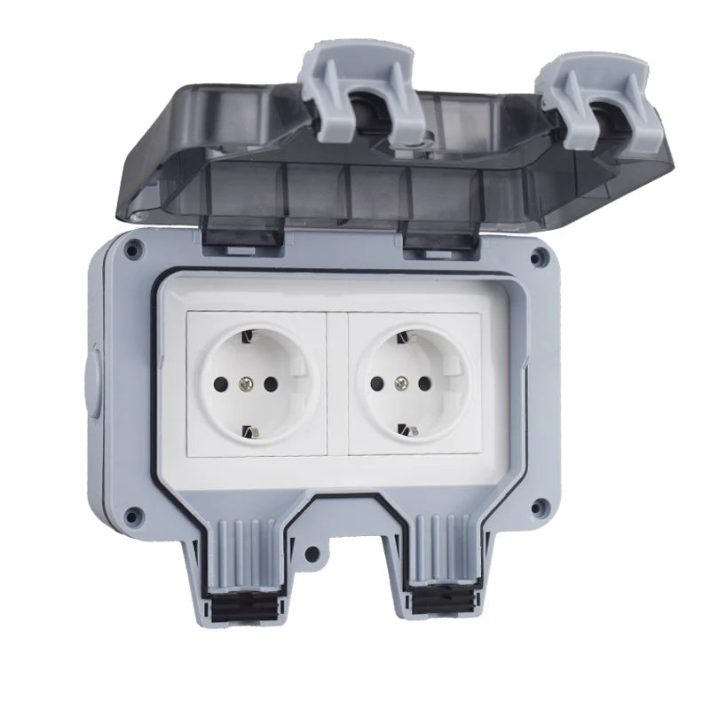 Double EU Socket Power Supply Switch Socket 16A Outdoor Wall Power Socket With USB Charging for Home& Garden IP66 Weatherproof