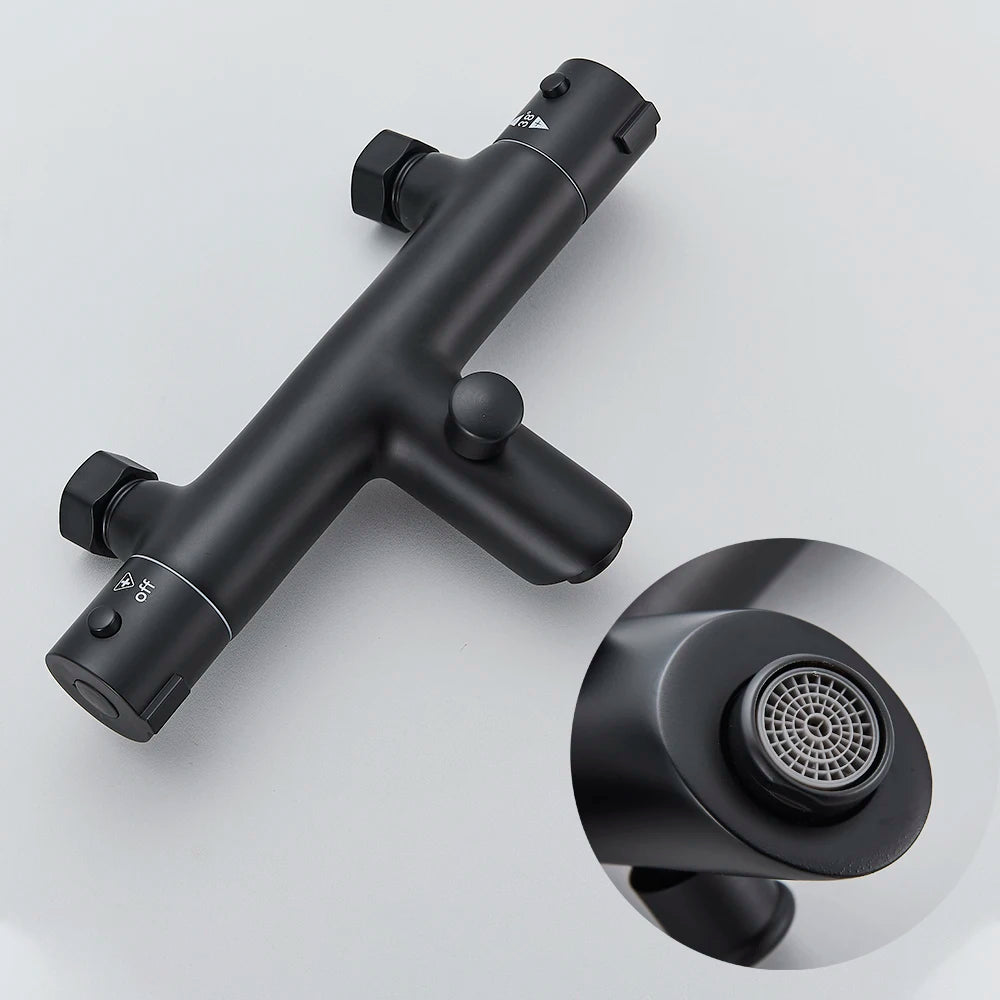 Black Thermostatic Bathroom Shower Faucet Dual Handle Bathtub Faucet Wall Mounted Mixer Tub Tap
