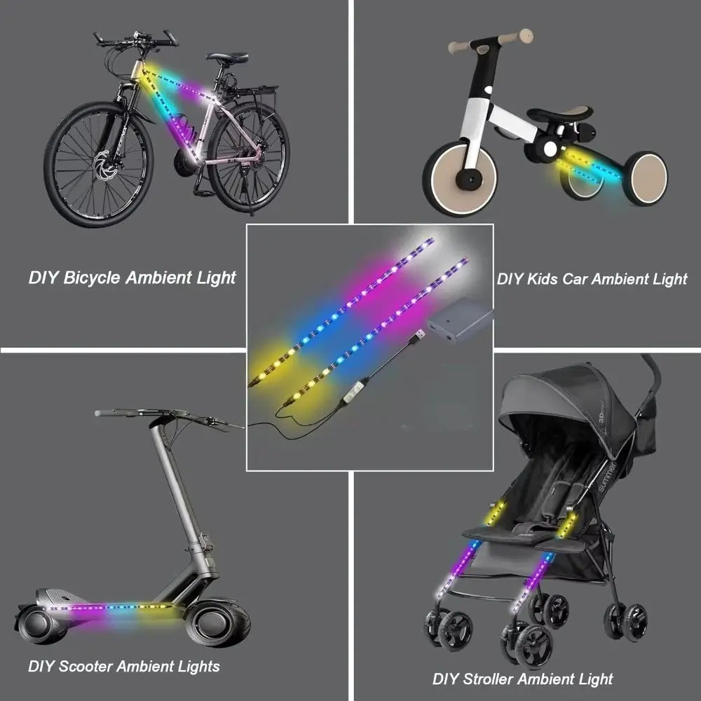 Creative Battery Powered Scooter LED Lights Dream Color DIY Bicycle Ambient Light Multi-Color Underglow Lights Night Riding