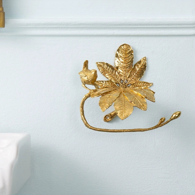 Copper Leaf Bird Tissue Holder Metal Napkin Holder Toilet Paper Holders Wall Mounted Paper Towel Holders Tissue Storage Rack