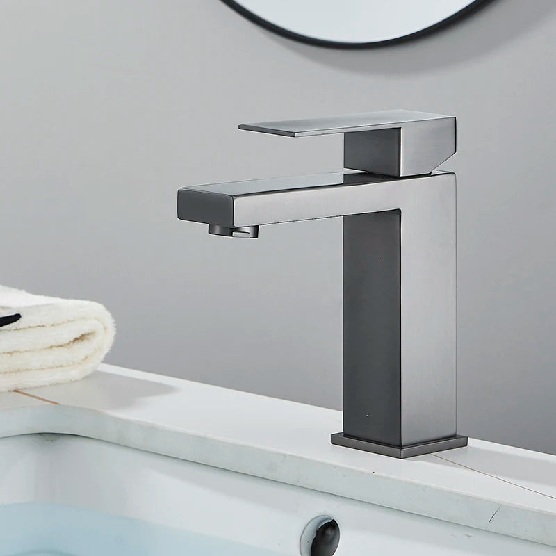 Senlesen Brushed Gold Bathroom Faucet Basin Faucets Deck Mounted Sink Mixer Tap Stainless Steel Countertop Hot Cold Water Crane