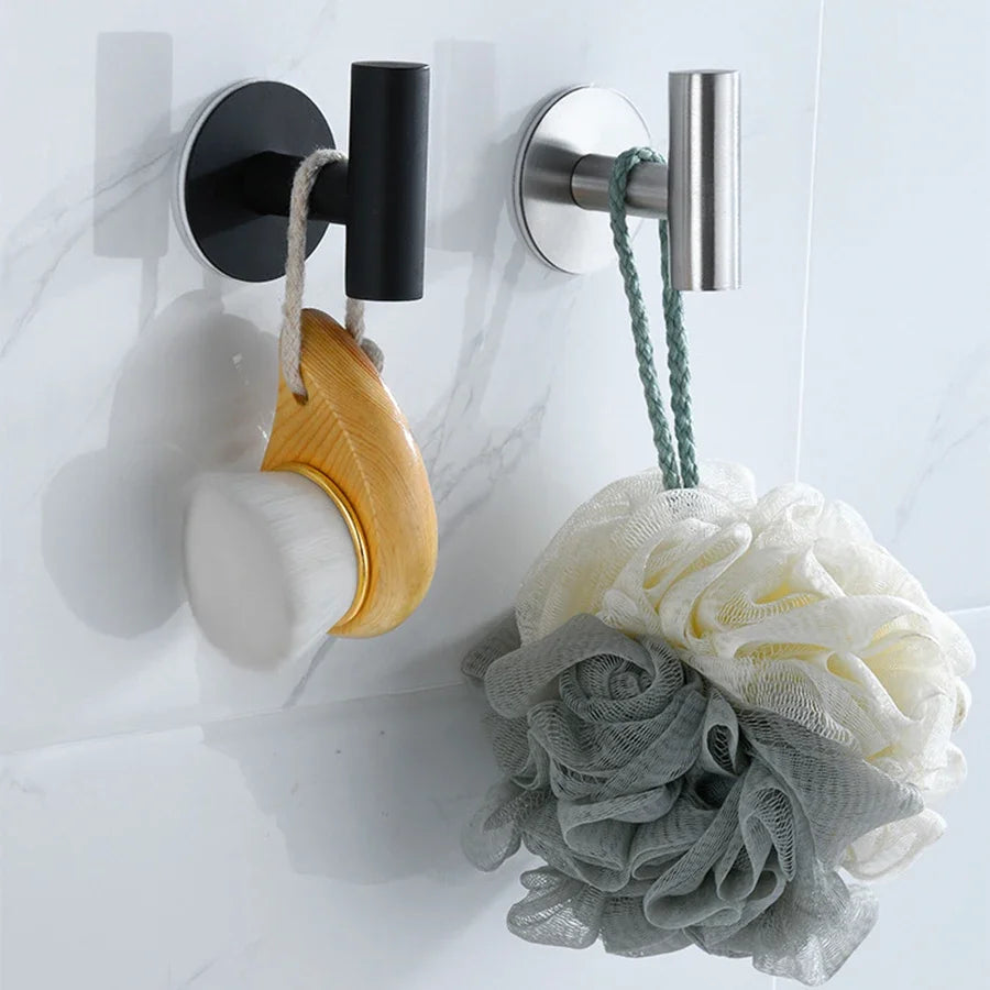 2PCS Adhesive Wall Hook Stainless Steel Robe Sticker Hooks Towel Coat Key Pants Hangers Bathroom Kitchen Storage Accessories