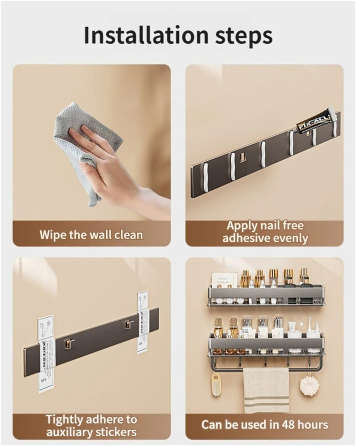 Wall-Mounted Bathroom Storage Shelf with No Drilling Required for Bathroom Sink Vanity and Toilet Wall Storage Racks