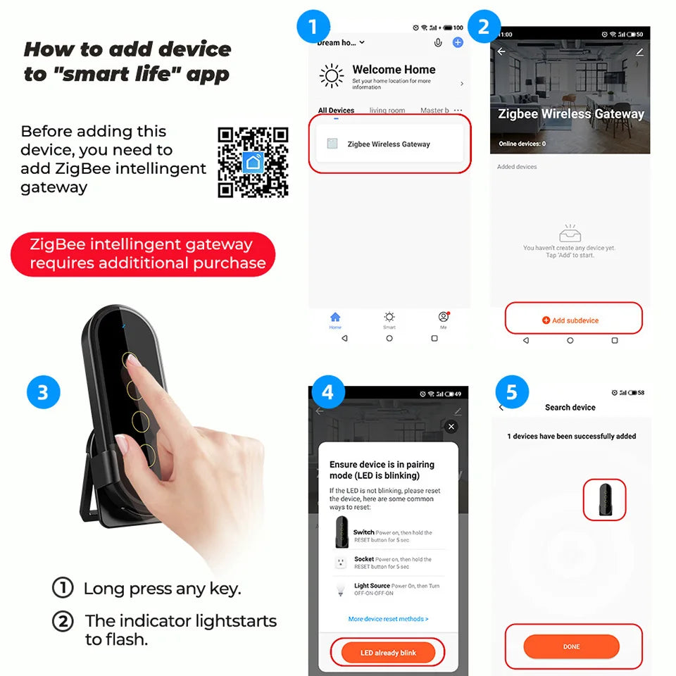 Tuya ZigBee Wireless Smart Home Scene Switch Light 4 Gang 12 Scene Touch Light Switch Remote Control Smart Life App