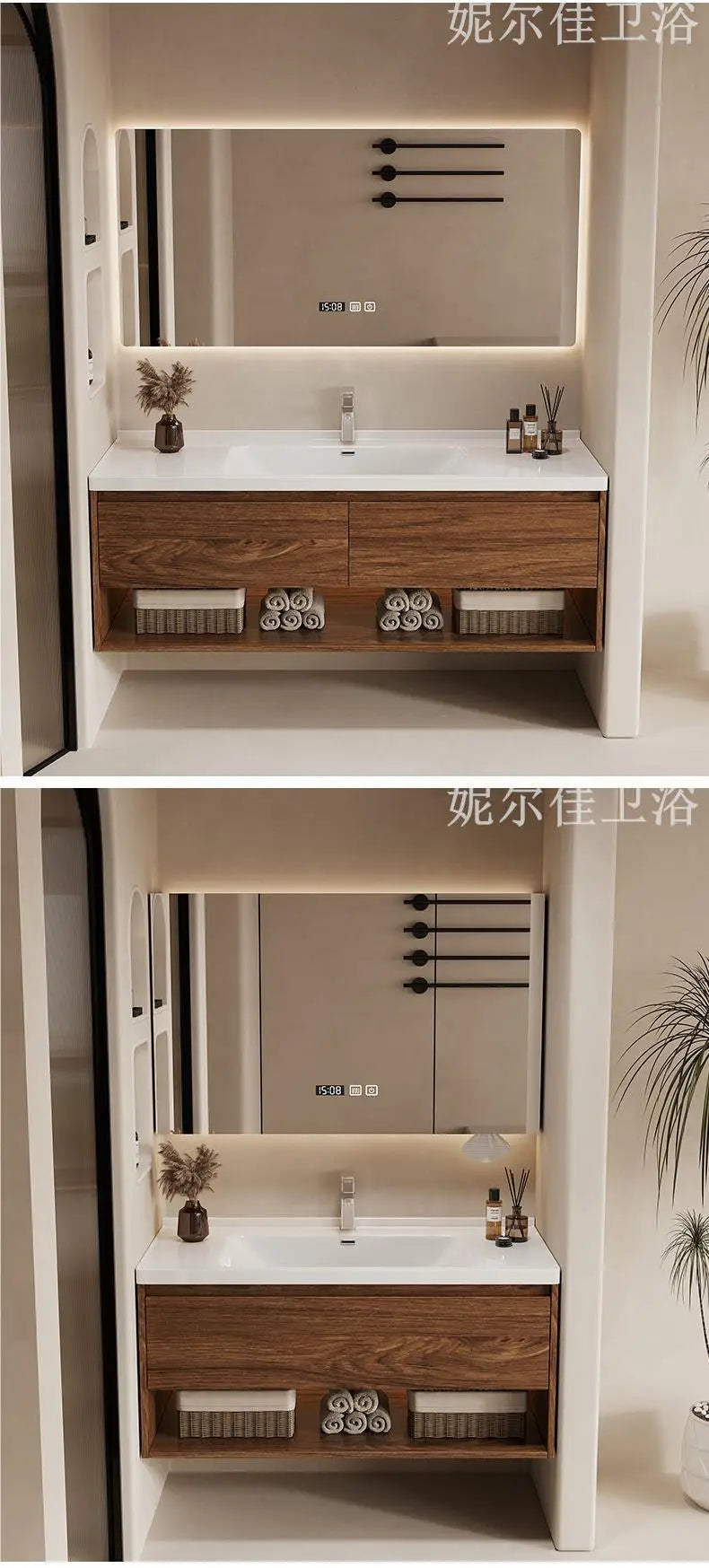 Wall Mounted Bathroom Vanity with Sink Combo Modern Wood Bathroom Vanity Set with Top Basin Storage Cabinet Wood Home Furniture