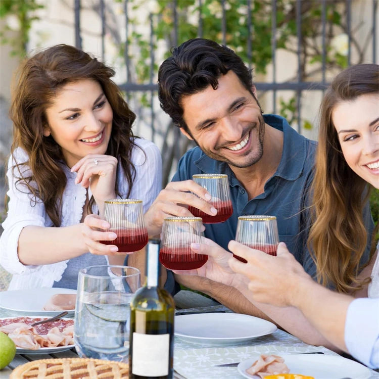 24 Pack Plastic Ribbed Wine Glasses 14Oz Origami Disposable Wine Glasses Unbreakable Clear Plastic Cocktail Glasses  Wine Cups
