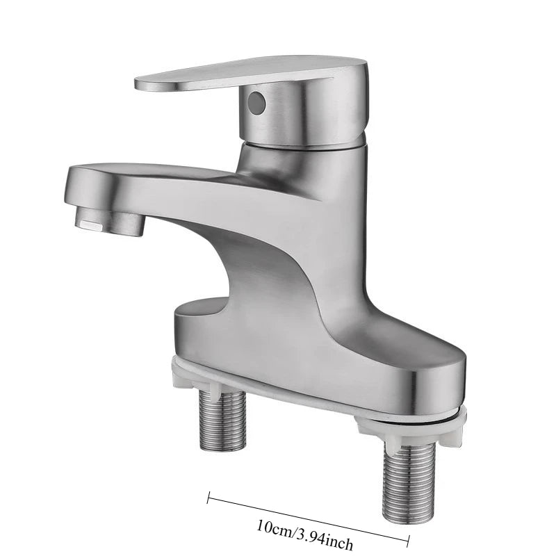 WashBasin Sink Faucet Deck Mounted 304 Stainless Steel Cold Hot Mixer Tap Single Lever Double Hole Household Bathroom Faucets