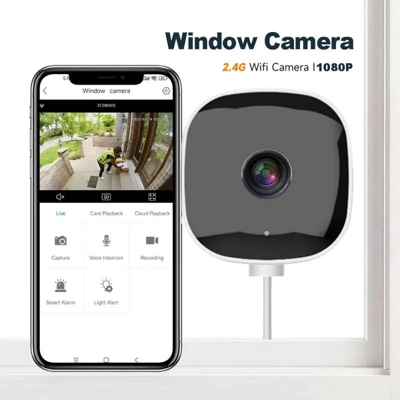 Window Camera Replaces Outdoor Cameras 2.4/5GHz WiFi Camera 3MP Resolution Full-Color Night Vision Through Window Mini Camera
