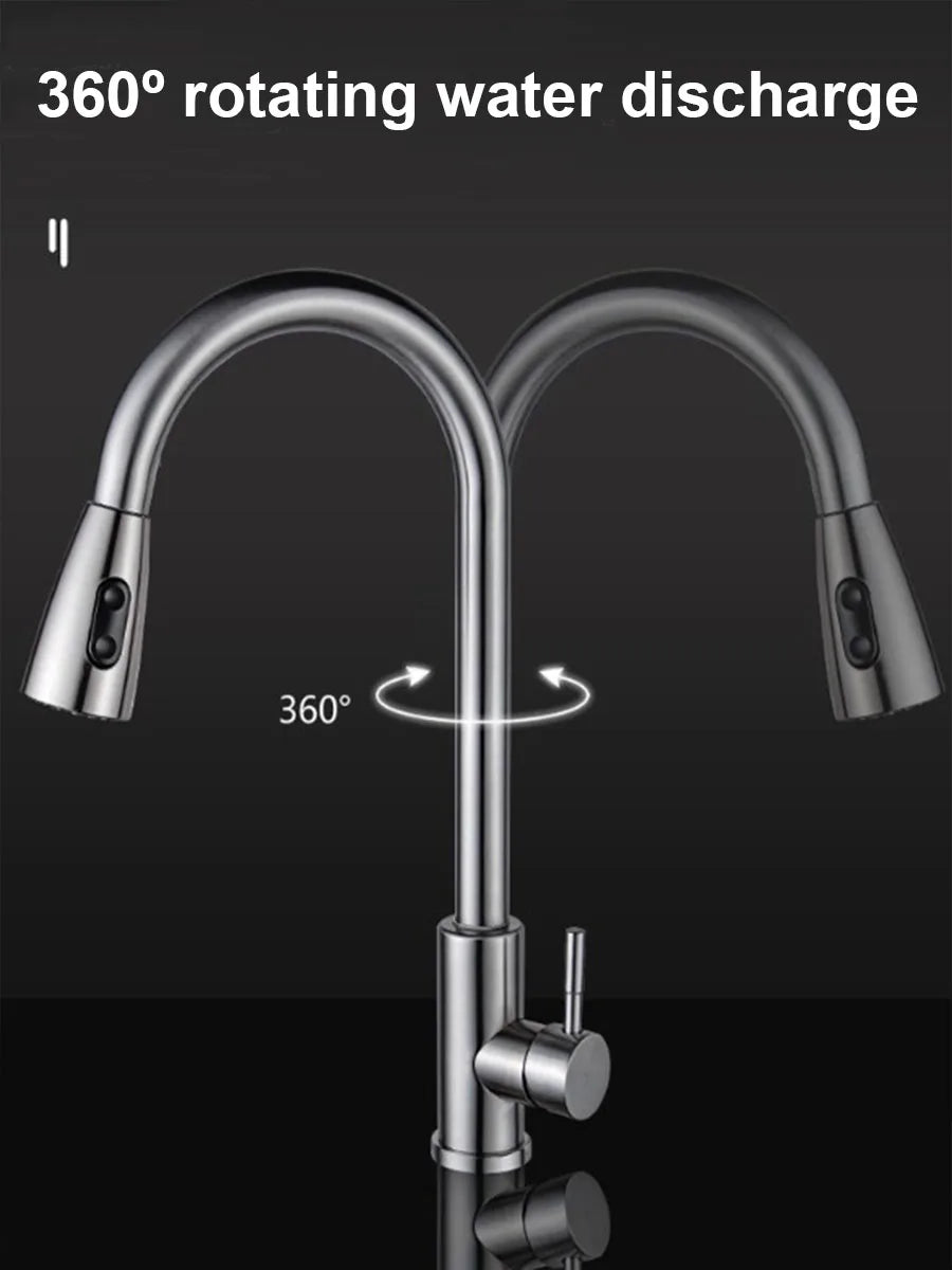 Stainless steel pull-out hot and cold water mixing faucet for kitchen, vegetable sink, washbasin, and bar pull-out faucet