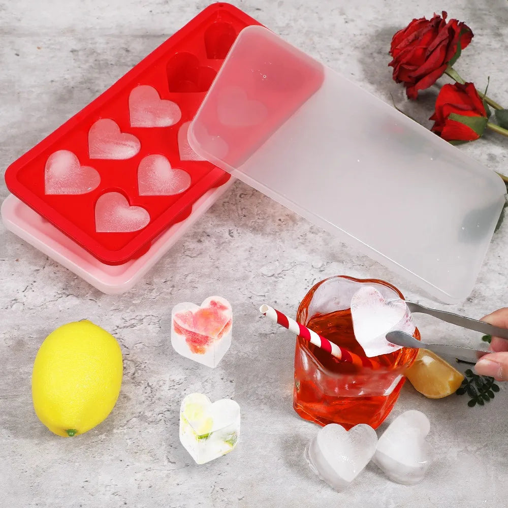 New 3D Love Heart Ice Tray Silicone Pink Blue Red Ice Cube Mold 10 Compartment Easy Release Cupcake Mold Kitchen Gadgets