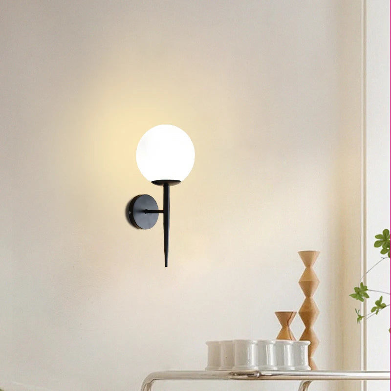 Modern Led Wall Lamps Indoor Golden Wall Lights with Milky PVC Round Ball Bedside Wall Lights Double G9 Bulbs with Light Bulb