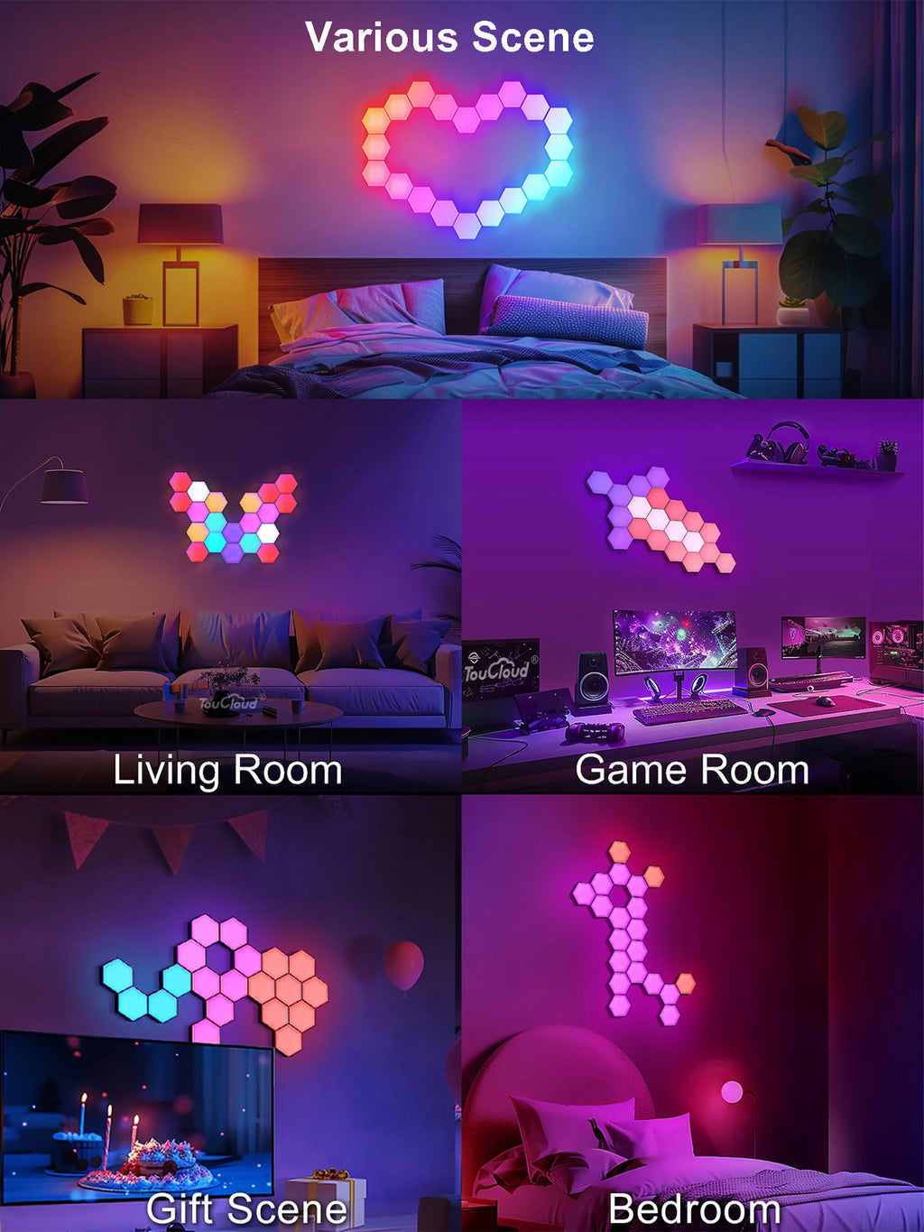 Smart LED Hexagonal Wall Lamp Quantum Panel Music Sync APP Control for Game Room Bedroom Living Room Decor Birthday Christm Gift