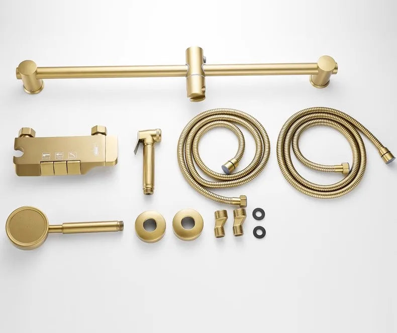 Tuqiu Brushed Gold Bathroom Shower Faucet Set Wall Mounted Shower Faucet, Bathroom Cold and Hot Bath and Shower Mixer Taps Brass