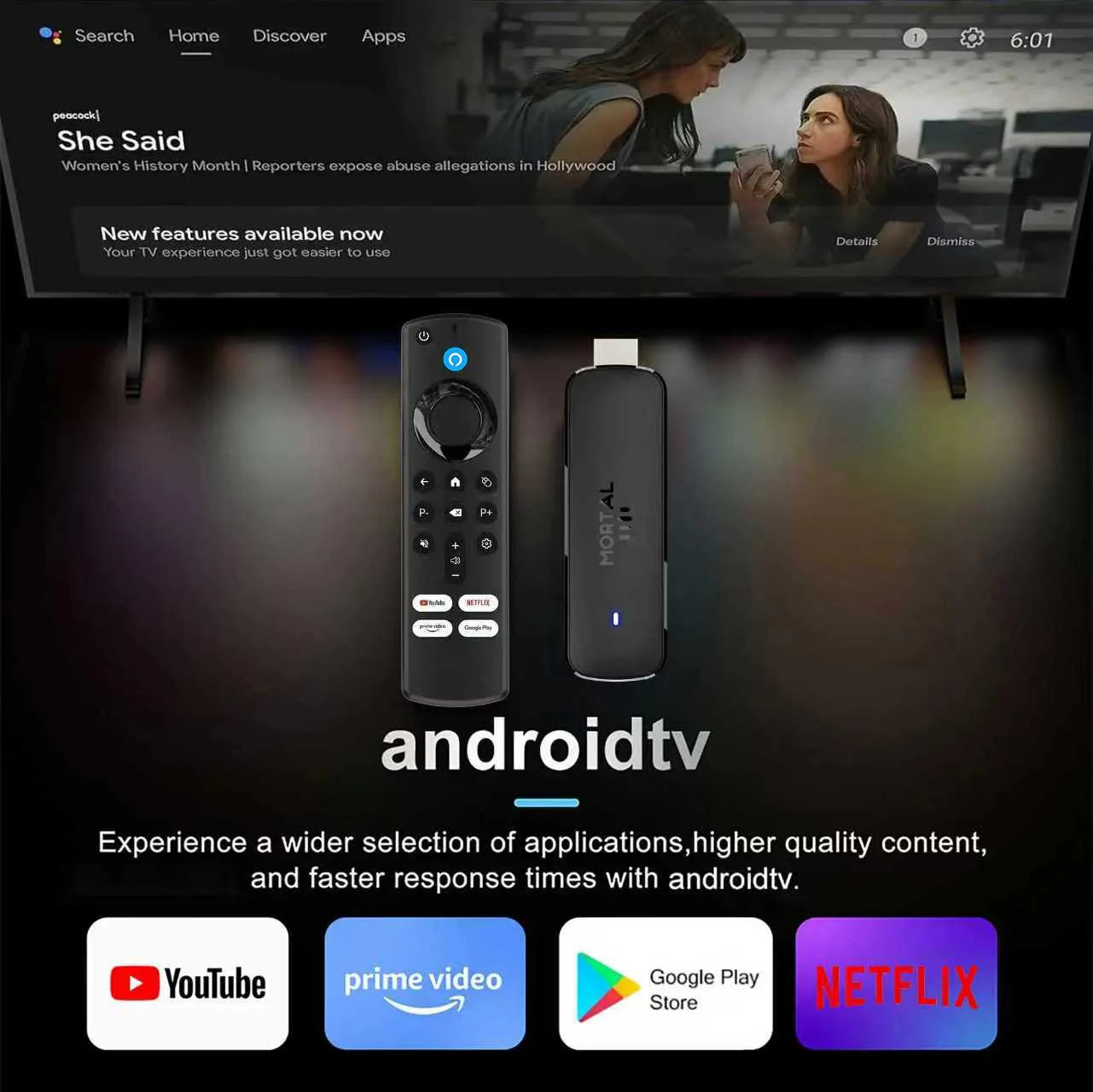 Mortal Q8 Android14 TV stick WIFI6 Voice Control TV stick  8K video RK3518 Netflix YouTube Tv box Free Live TV Streaming