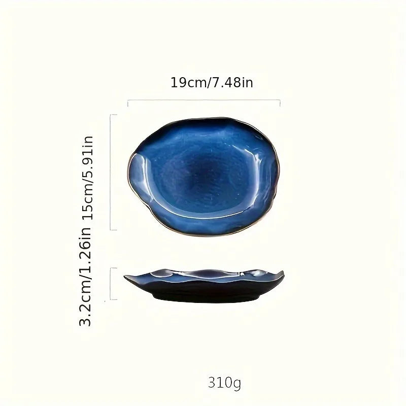 Nordic Style Blue Kiln Turned Ceramic Food Plate Steak Pasta Western Cuisine Plate Kitchen Utensils Dining Table Decoration
