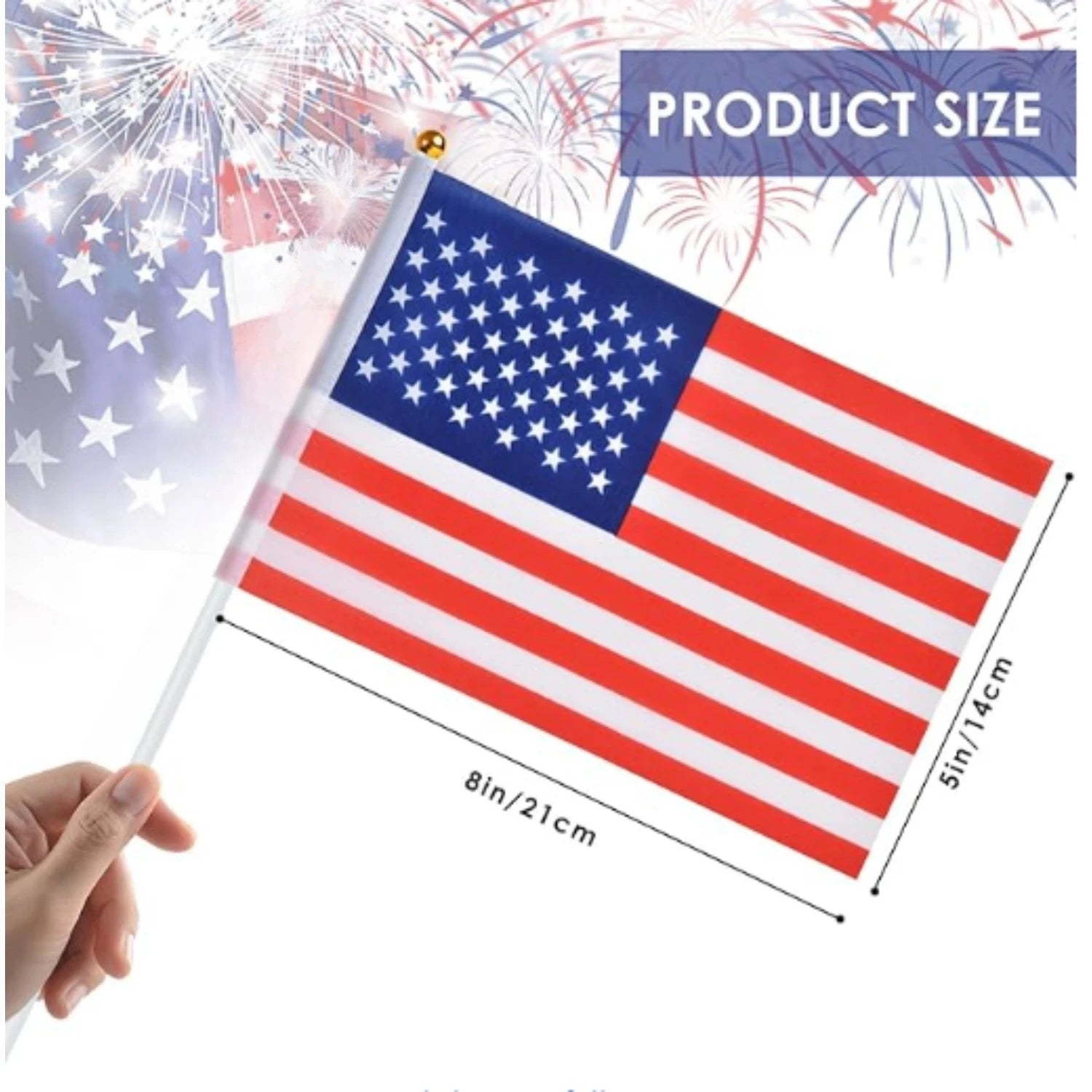 10pc USA Stick Flag, American US 14x21cm HandHeld Mini Flag ensign 30cm Pole United States Hand Held Stick Flags banner In Stock