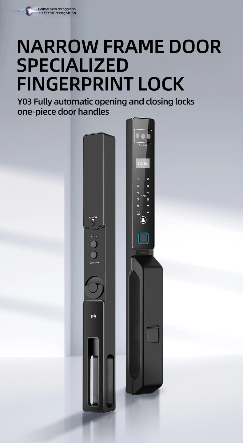 Face Recognition Fingerprint Hold Hands Lock Narrow Bezel Cell Phone Tuya Aluminum Door Code Lock Automatic Smart Door Lock