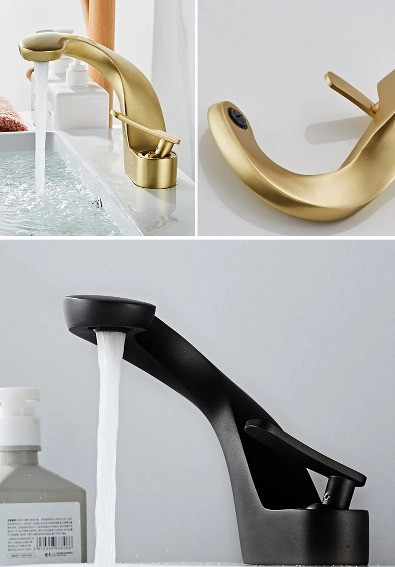 Luxury Bathroom Faucet Curve Single Handle Wash Basin Sink Faucet Hot And Cold Water Sink Mixer Tap Brass Deck Mounted Torneira