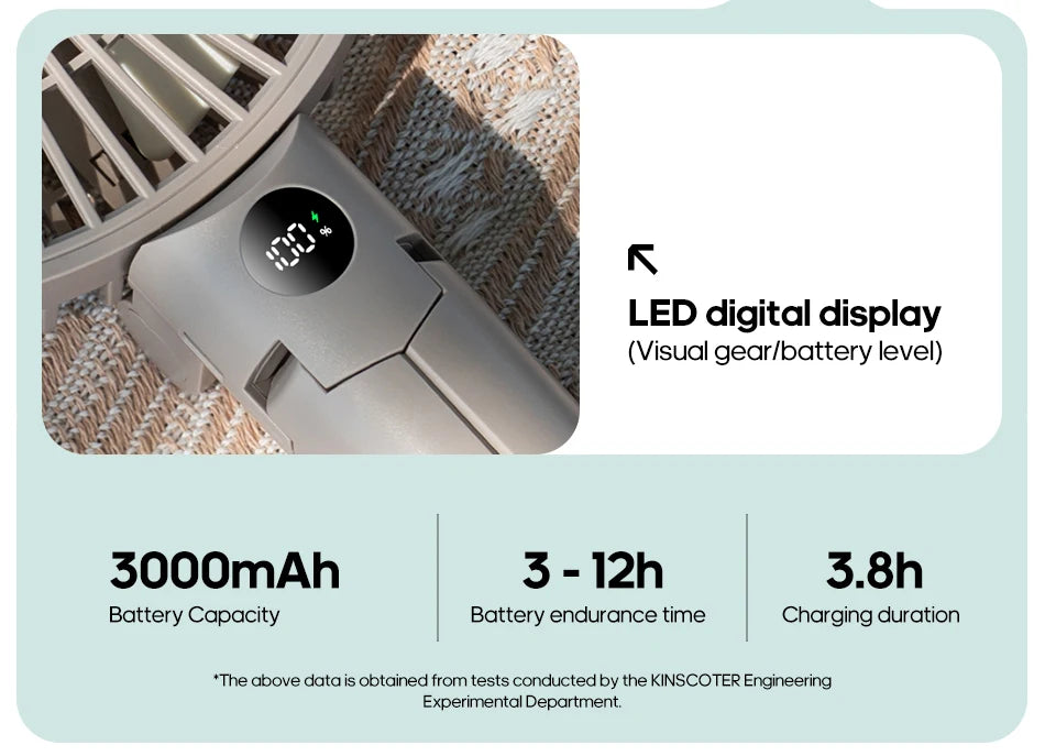New Portable Folding Handheld Fan 3000mAh Desktop Rechargeable Fan Angle Adjustable for Home Outdoor Travel Camping