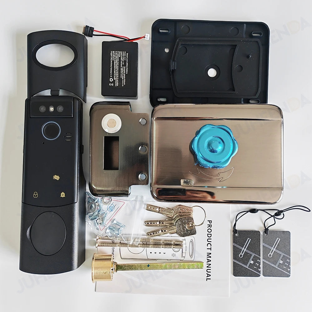 Tuya Wifi Video Intercom Doorbell Waterproof Double-sided Fingerprint Rim Lock Remote App Electronic Face Recognition Smart Lock