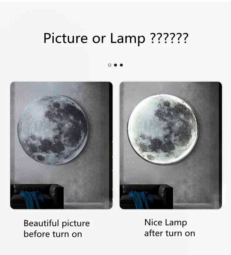 Modern Moon 3D Mural Wall Lamp Realistic LED Light Home Accessories Bedroom, Living Room Ceiling Lamp with Remote Control Decor