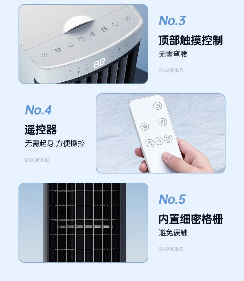 New Mini Air Conditioner Fan Cooling for Whole Room Mobile with Ice Crystals Voice Control Quiet Detachable Filter Air Cooler
