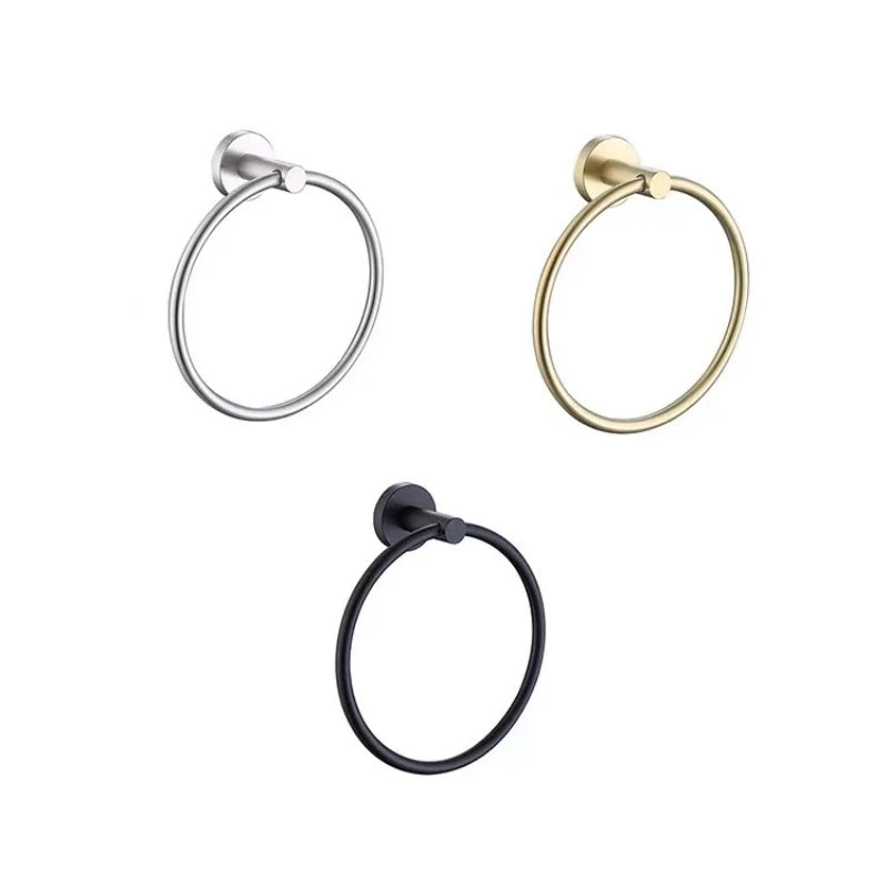Black/Brushed Gold Stainless Steel Towel Ring Wall Hanging Round Towel Holder with Drill Hole Bathroom Storage Rack Accessory