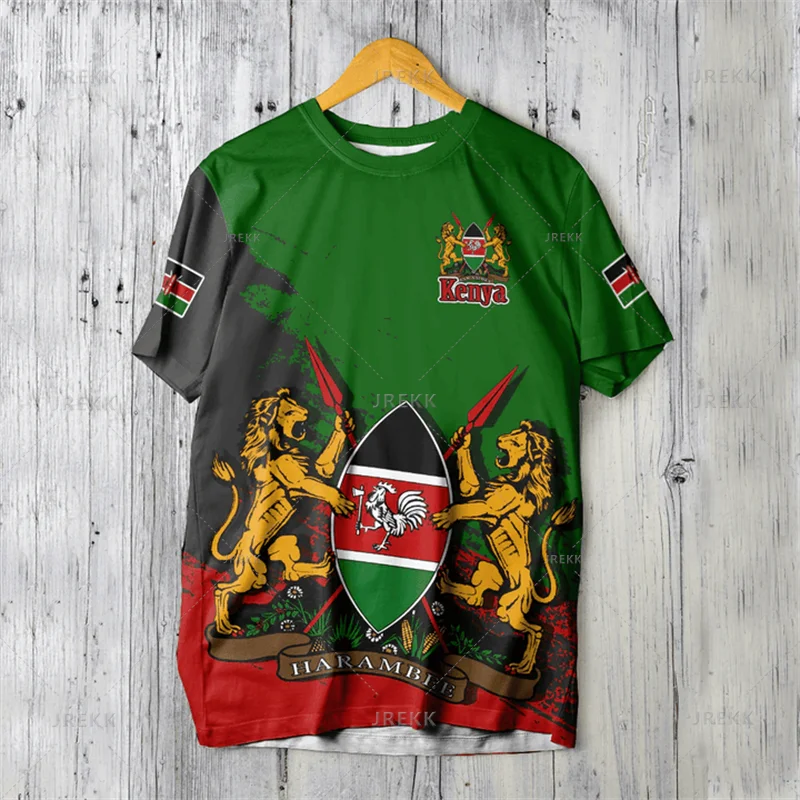 3D Printed Kenya National IndependenceDay T Shirt The Republic-of Kenya Emblem Falg Graphic Short Sleeves Vintage Tee Shirts Top