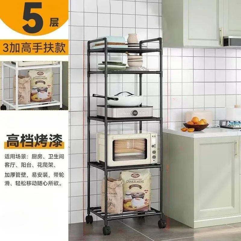 Kitchen Storage Rack Multilayer No Drill Rolling Shelf for Pots Microwave Oven Vegetables Organizer